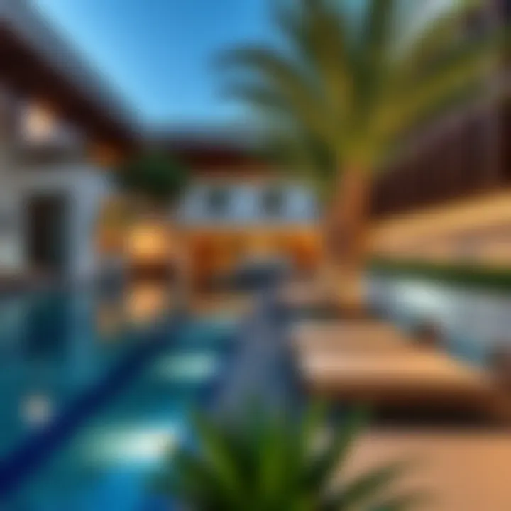 Amenities in a luxury apartment complex in Jumeirah Village Circle.