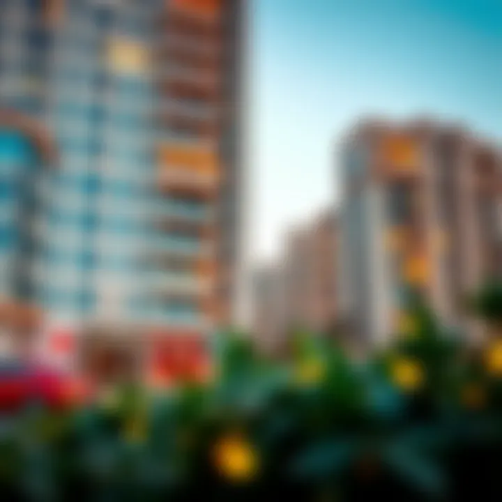 Modern apartment building in Al Barsha 3 showcasing architectural design