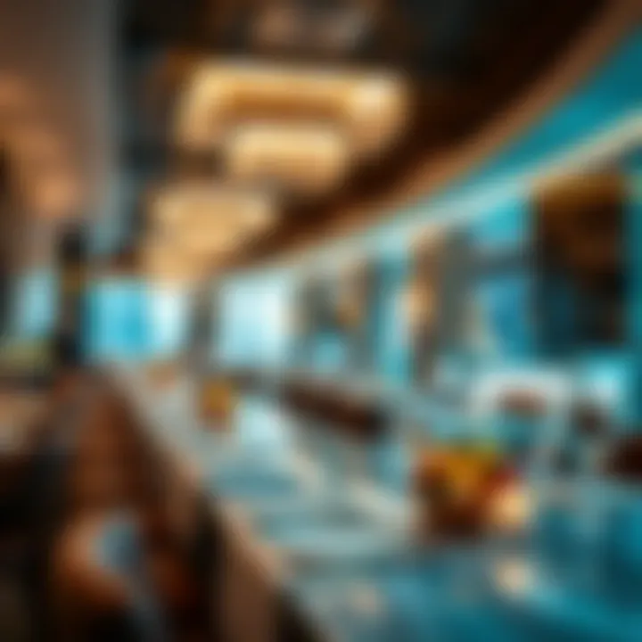Elegant interior of a high-end restaurant in Dubai's marina