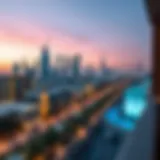 Stunning view of Satwa's skyline at dusk showcasing hotel options