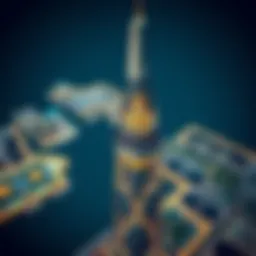 Aerial view of Torch Tower highlighting its unique architectural design