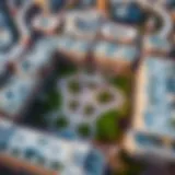 Aerial view of Town Square Dubai showcasing its layout and green spaces