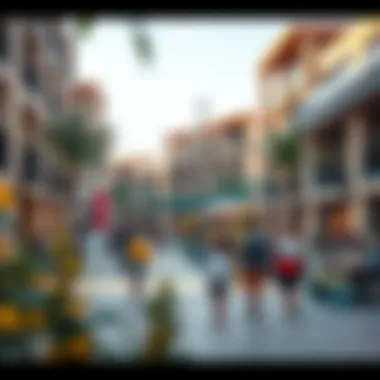 Vibrant community spaces in Town Square Dubai with families enjoying the outdoors