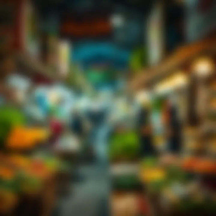 Vibrant Local Market Scene A bustling marketplace filled with fresh produce and local goods