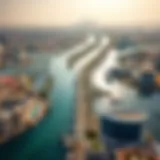 Aerial view of Dubai Water Canal showcasing its length and surrounding developments