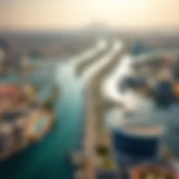 Aerial view of Dubai Water Canal showcasing its length and surrounding developments