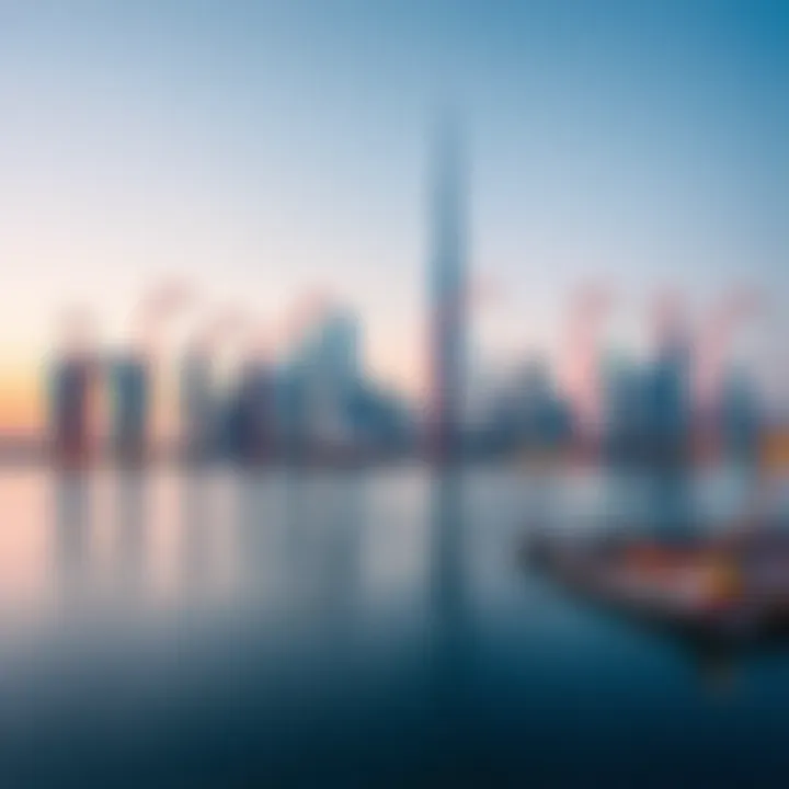 Dubai Skyline Highlighting Zip Code Areas A modern Dubai skyline with notable landmarks and zip code labels