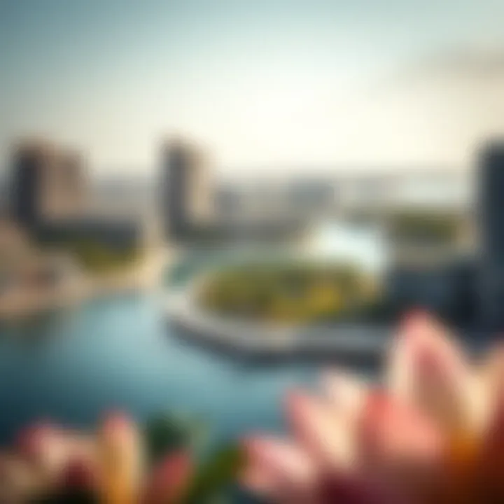 An aerial view of urban development alongside natural creek beaches, showcasing harmonious integration.